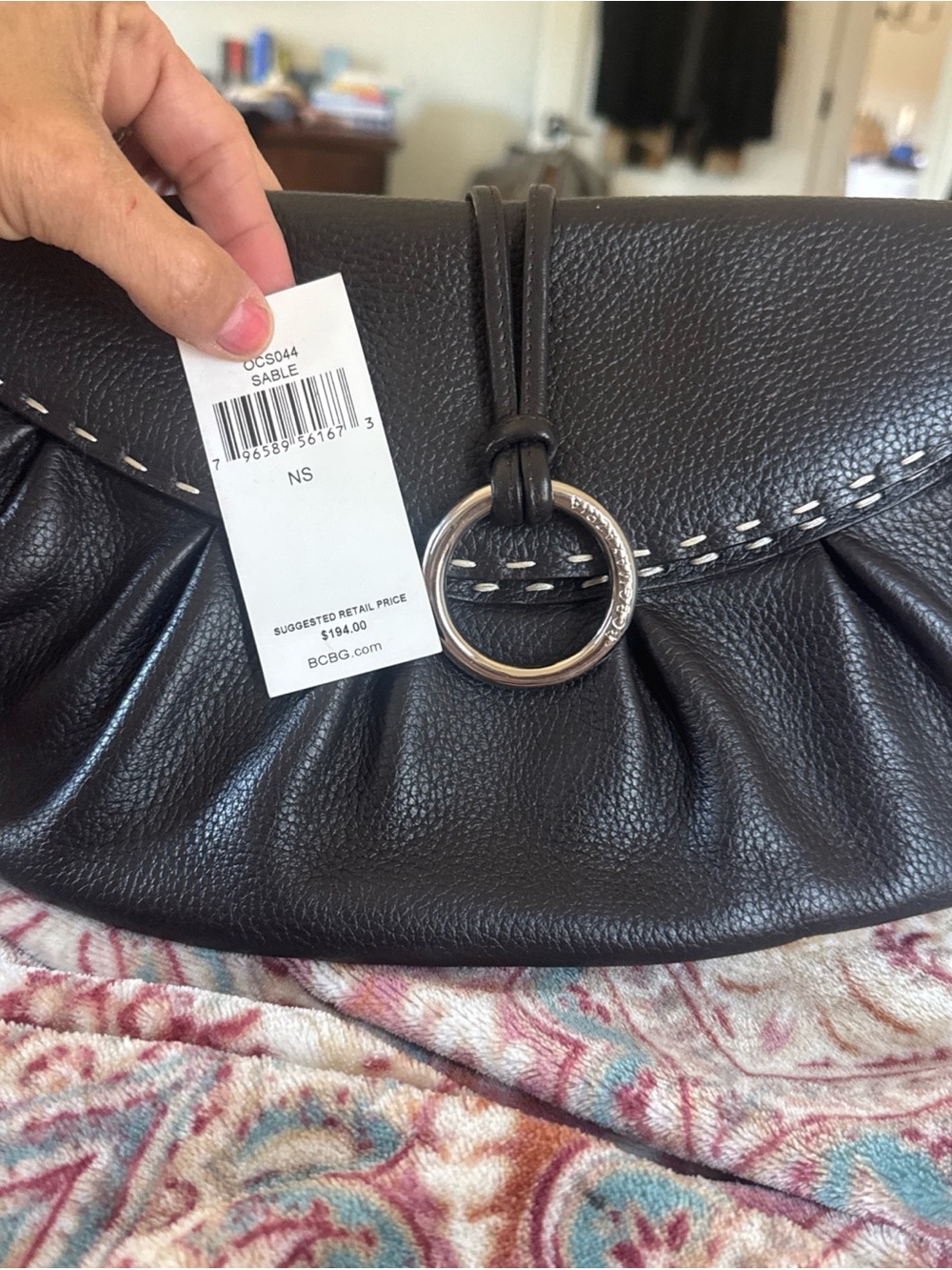 NWT Vintage early 2000s BCBG Sable Leather Ring-Accent Shoulder Bag - Brown